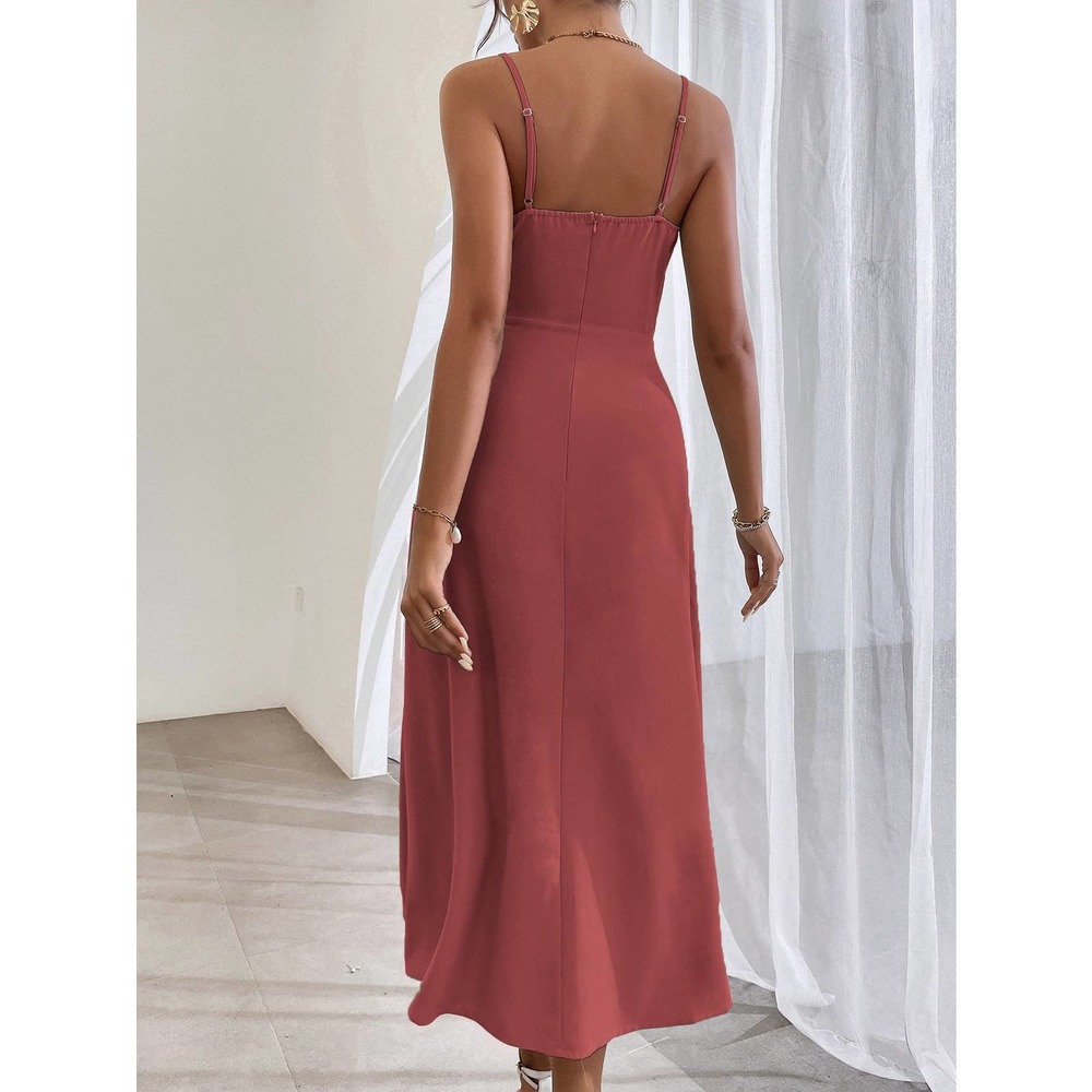 Wrap Ruched Split Thigh Cami midi Dress black - Picture 3 of 11